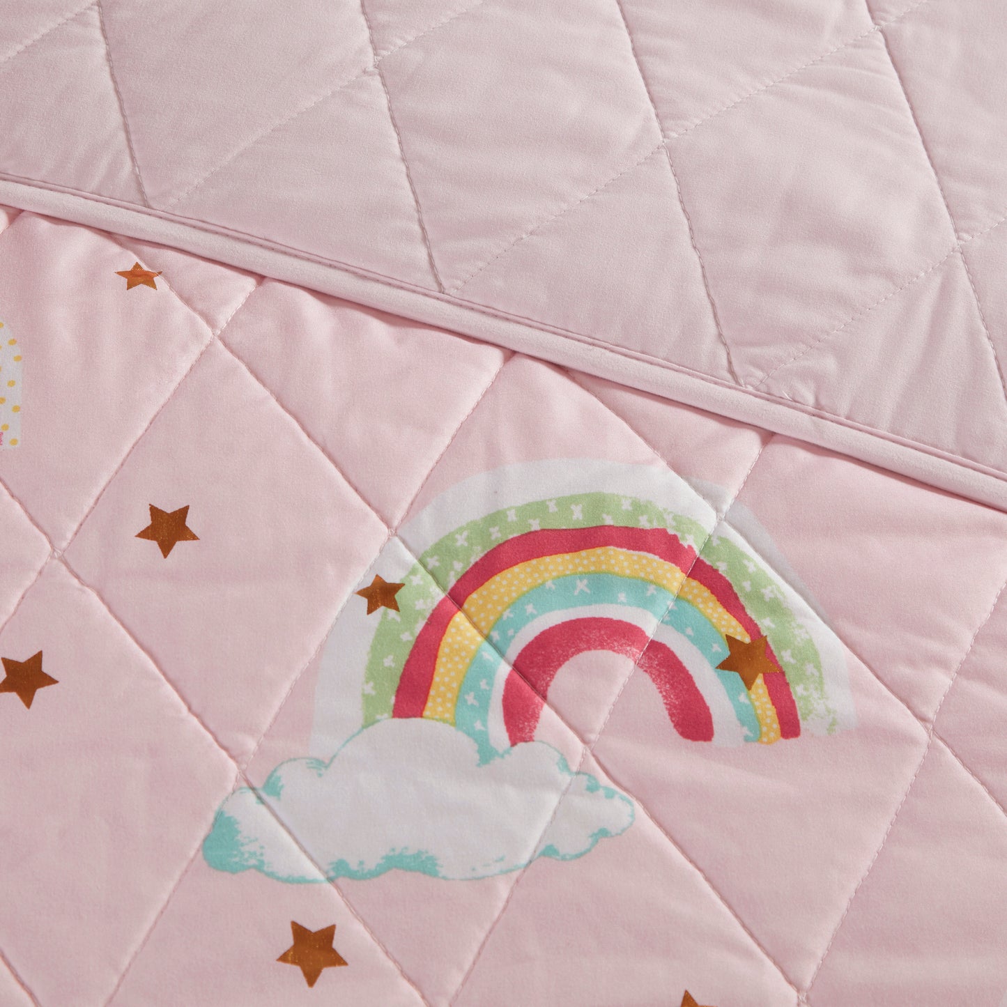 Alicia Rainbow with Metallic Printed Stars Reversible Quilt Set with Throw Pillow