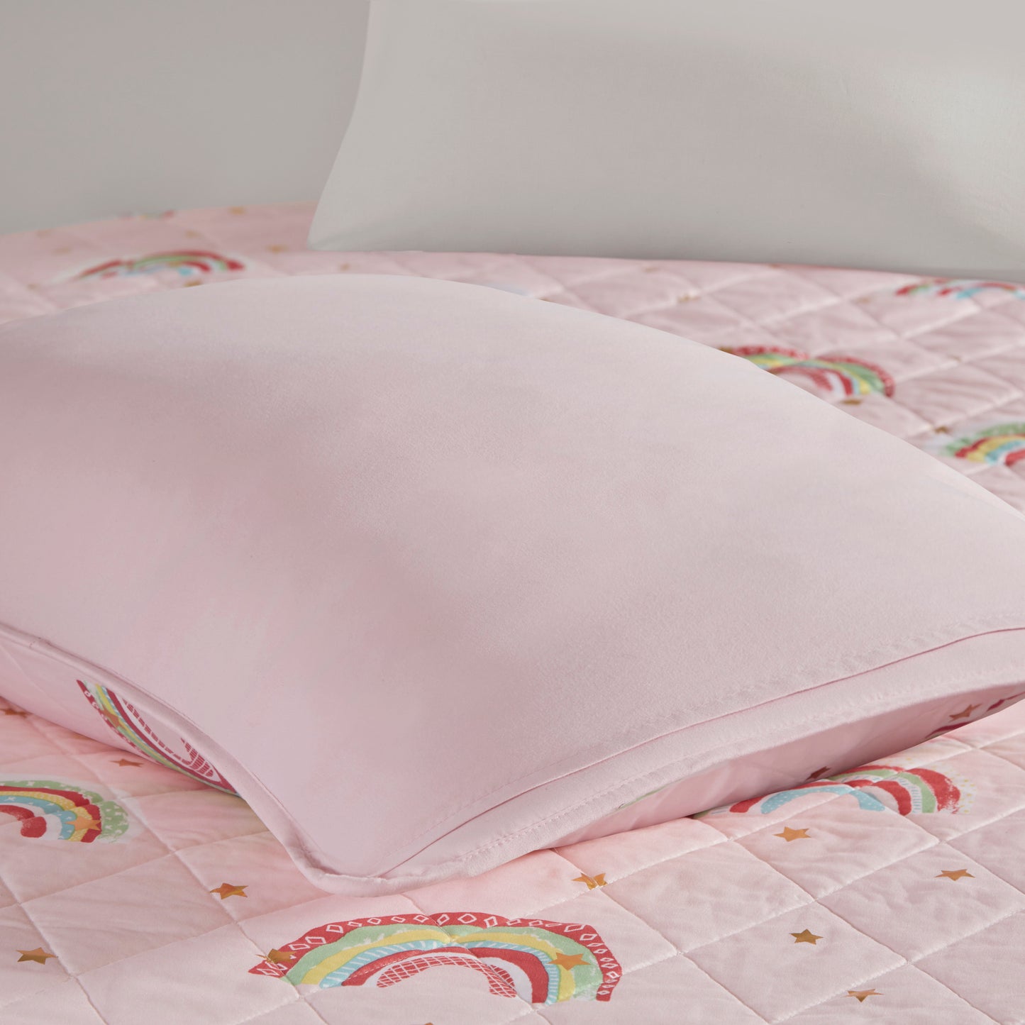 Alicia Rainbow with Metallic Printed Stars Reversible Quilt Set with Throw Pillow
