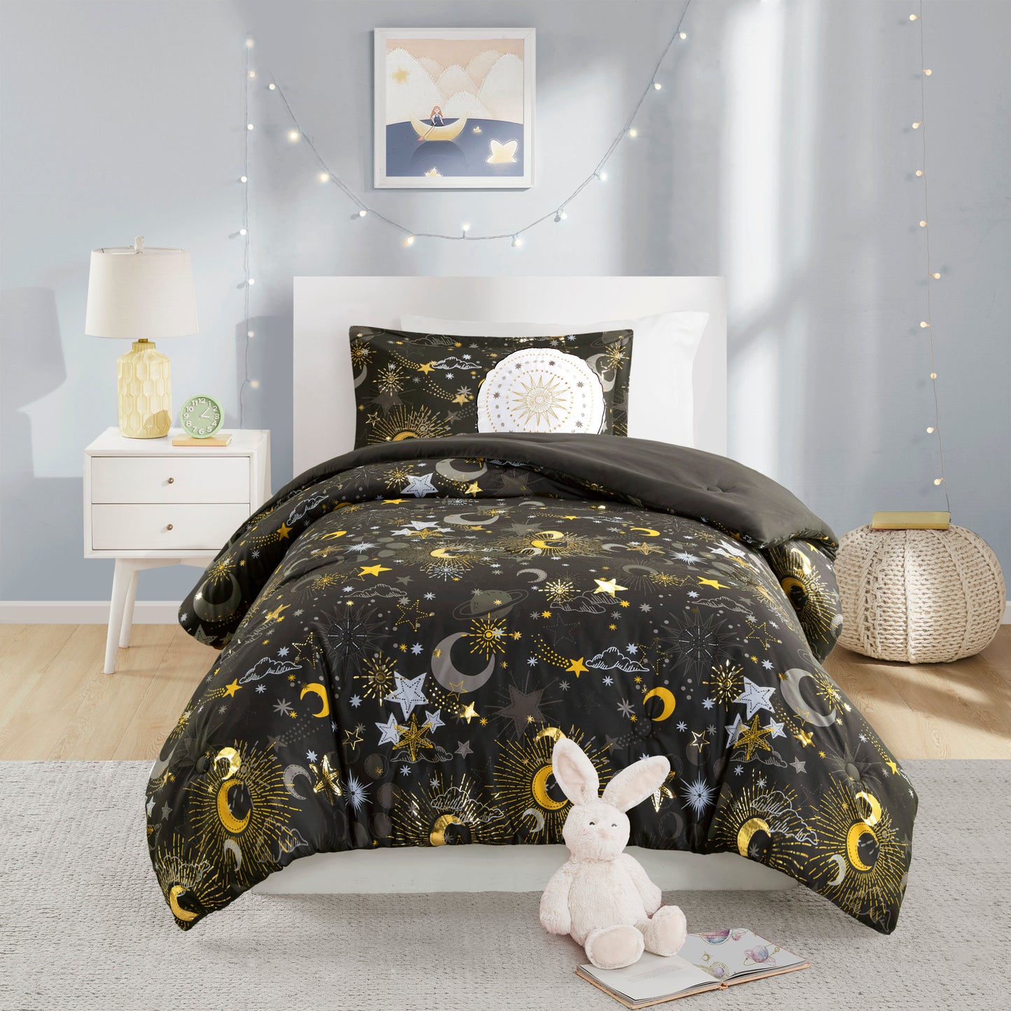 Celia Starry Sky Metallic Comforter Set with Throw Pillow