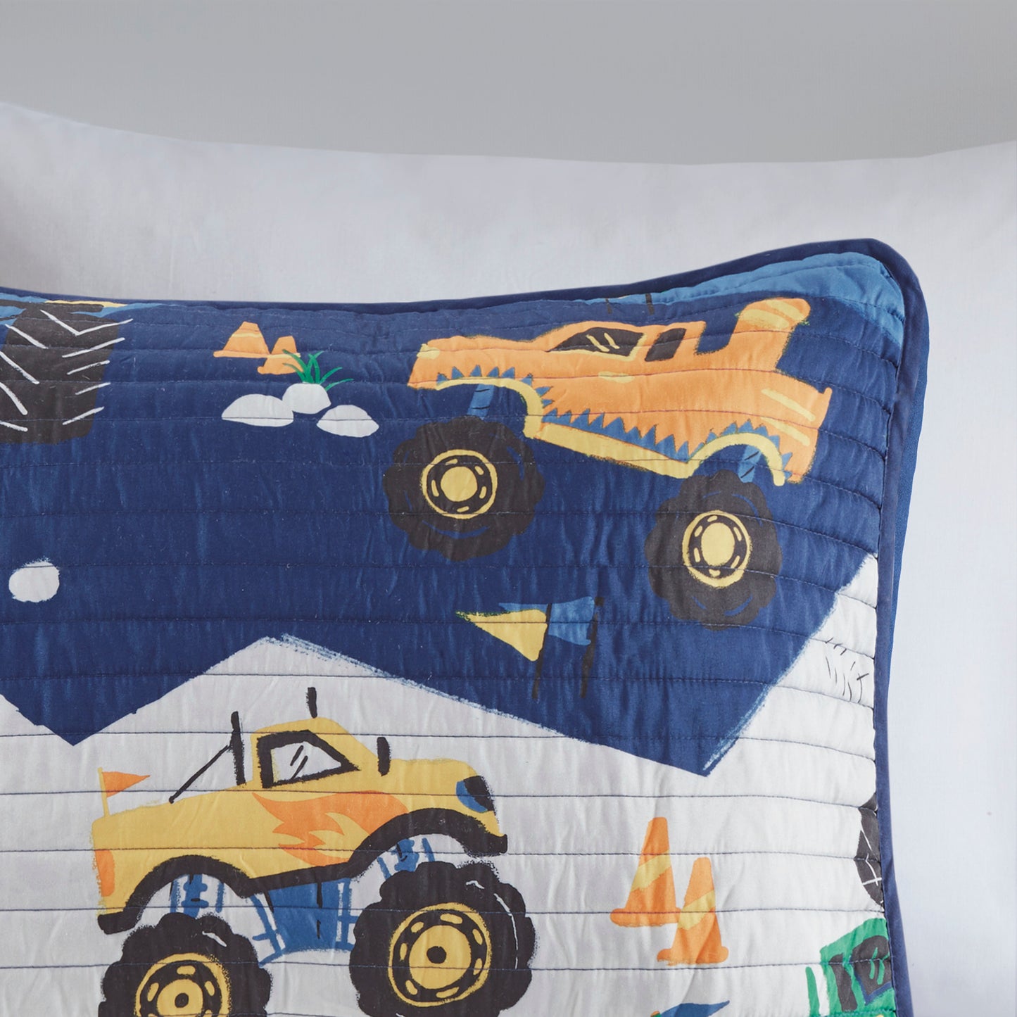 Nash Monster Truck Reversible Quilt Set with Throw Pillow