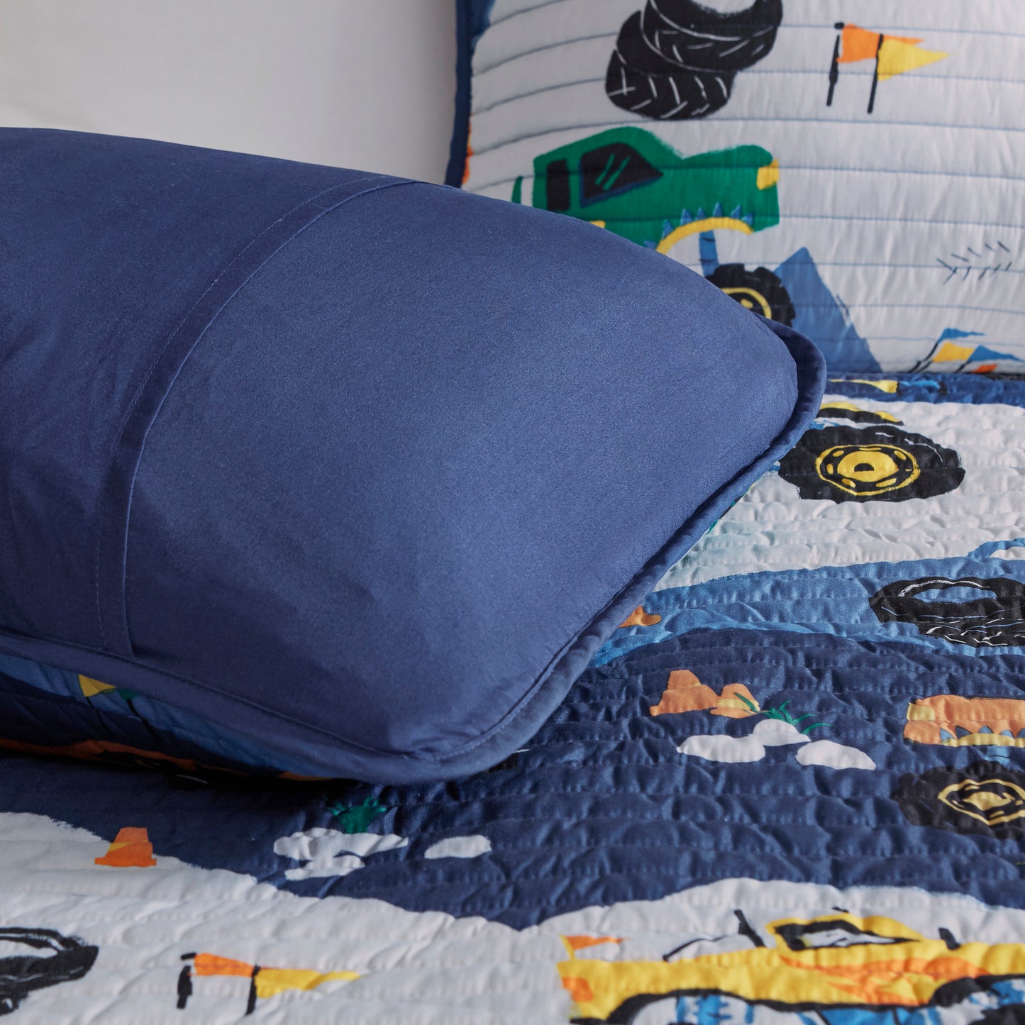 Nash Monster Truck Reversible Quilt Set with Throw Pillow