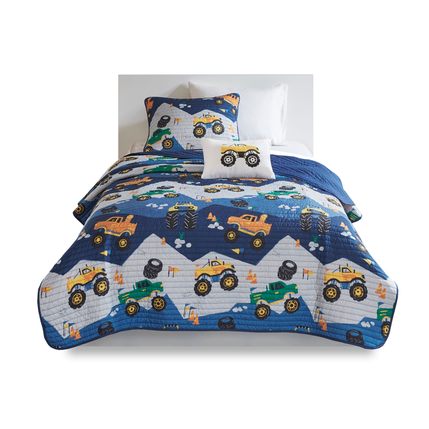 Nash Monster Truck Reversible Quilt Set with Throw Pillow