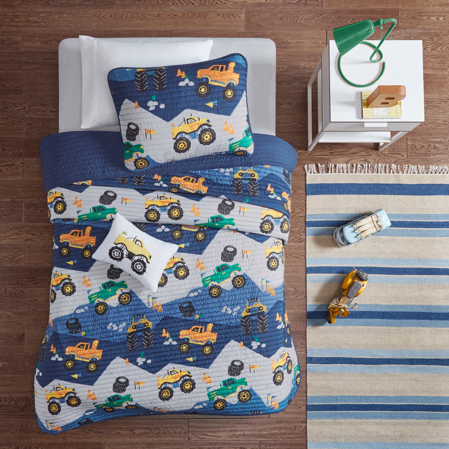 Nash Monster Truck Reversible Quilt Set with Throw Pillow