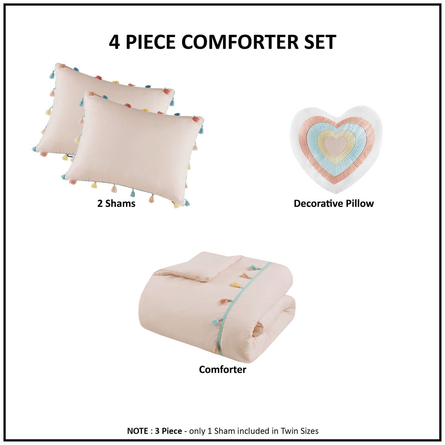 Tessa Tassel Comforter Set with Heart Shaped Throw Pillow