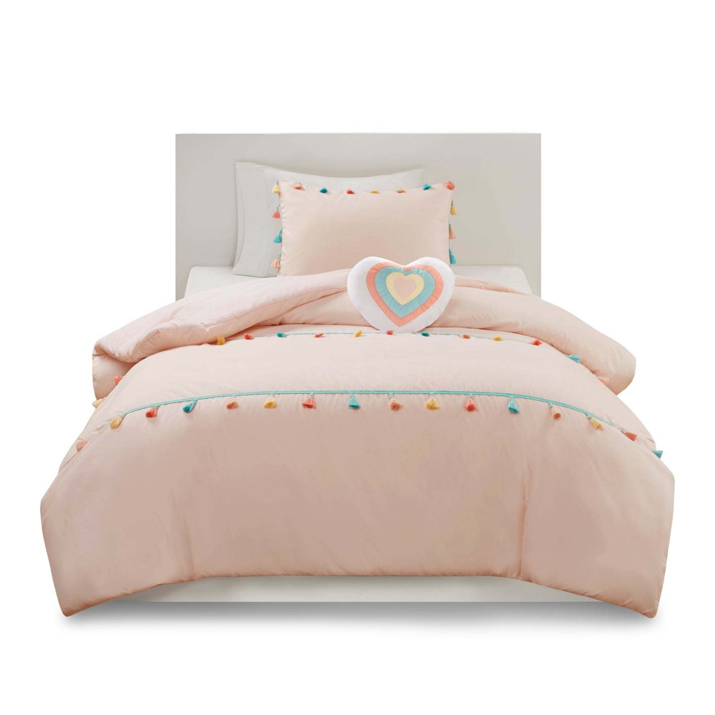 Tessa Tassel Comforter Set with Heart Shaped Throw Pillow