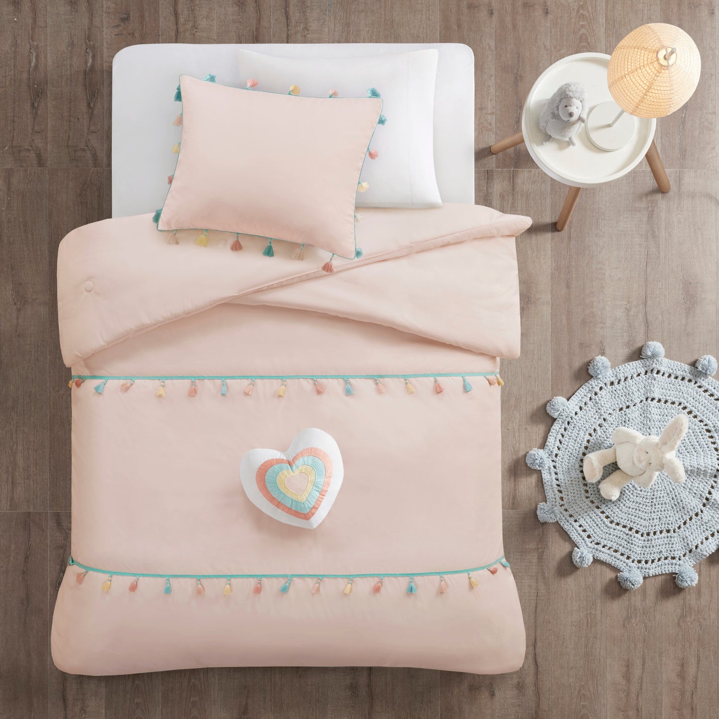 Tessa Tassel Comforter Set with Heart Shaped Throw Pillow
