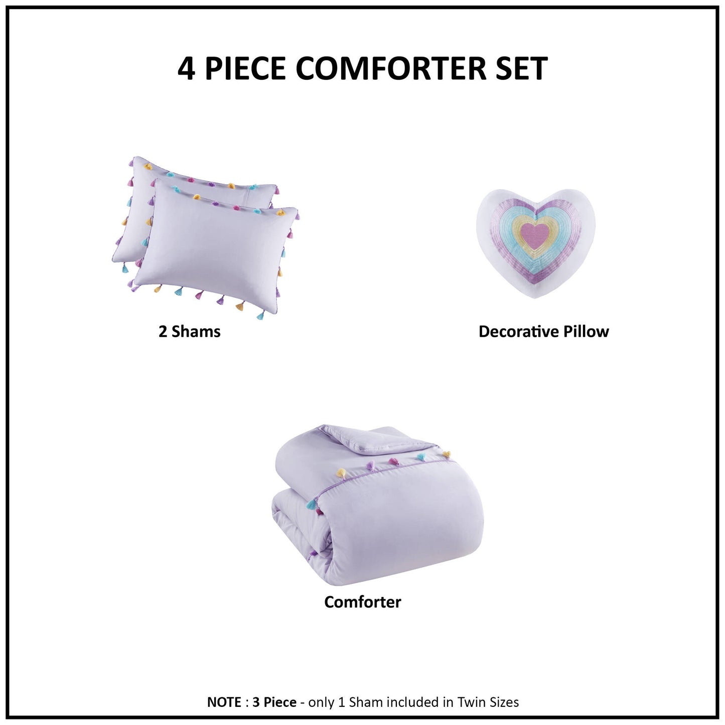 Tessa Tassel Comforter Set with Heart Shaped Throw Pillow