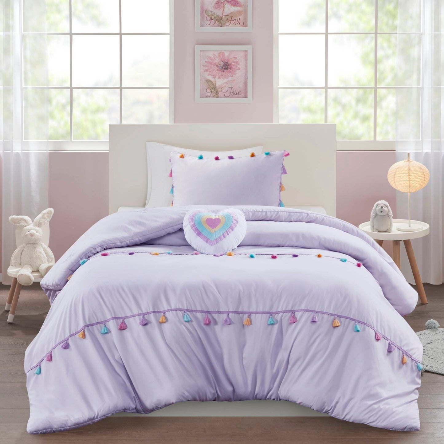 Tessa Tassel Comforter Set with Heart Shaped Throw Pillow