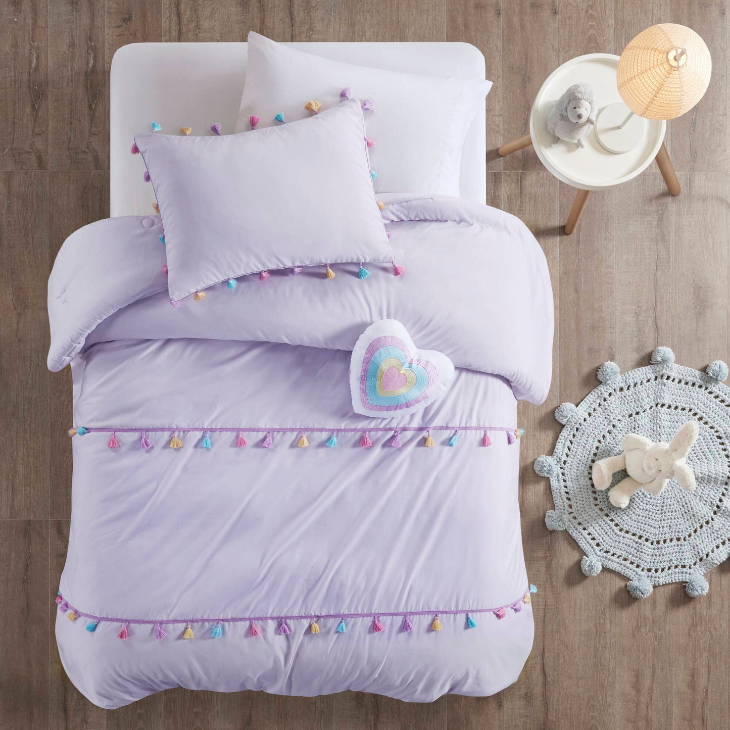 Tessa Tassel Comforter Set with Heart Shaped Throw Pillow