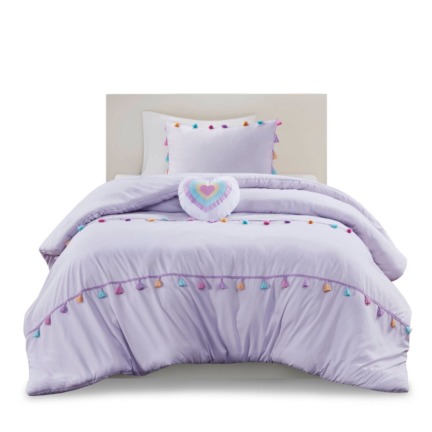 Tessa Tassel Comforter Set with Heart Shaped Throw Pillow