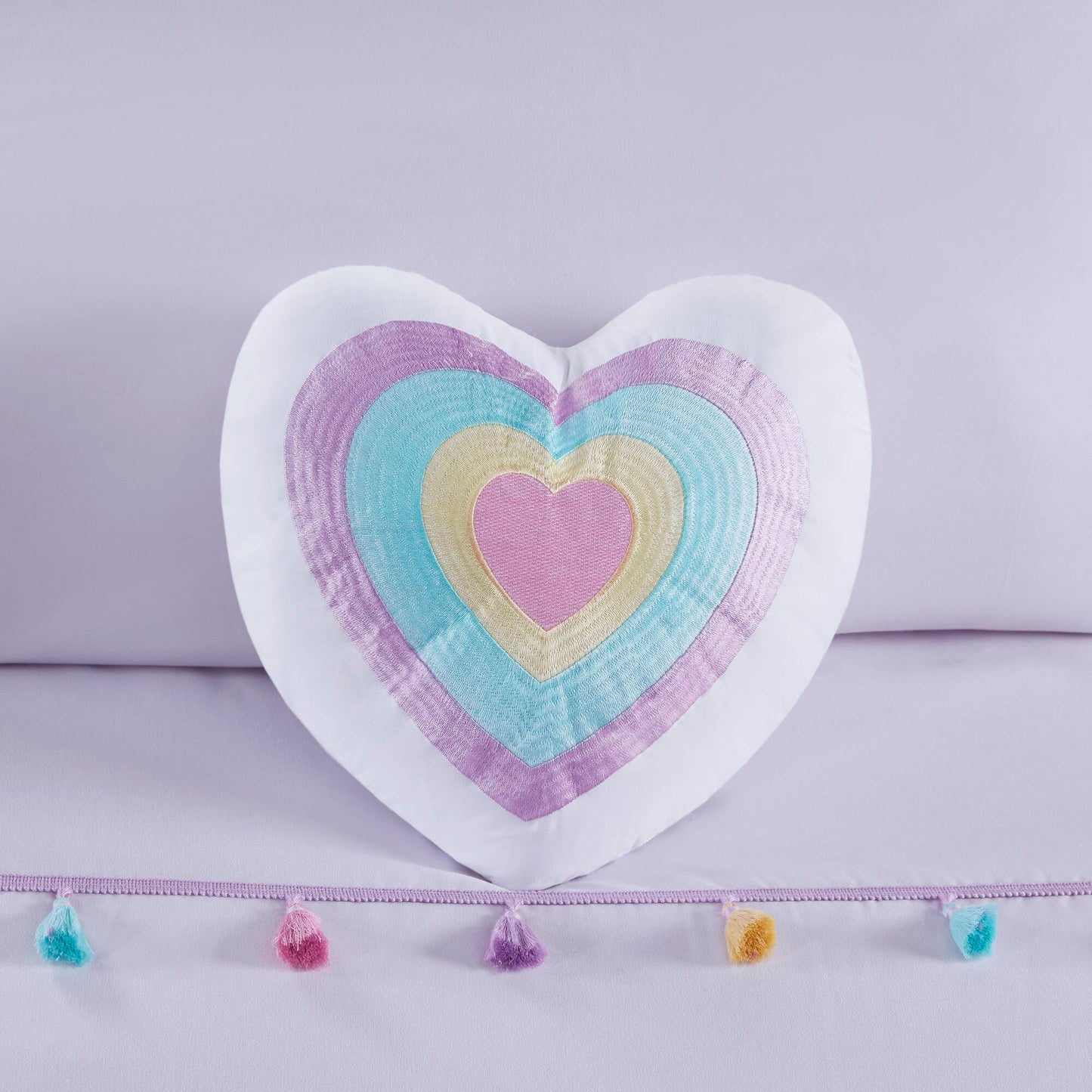 Tessa Tassel Comforter Set with Heart Shaped Throw Pillow