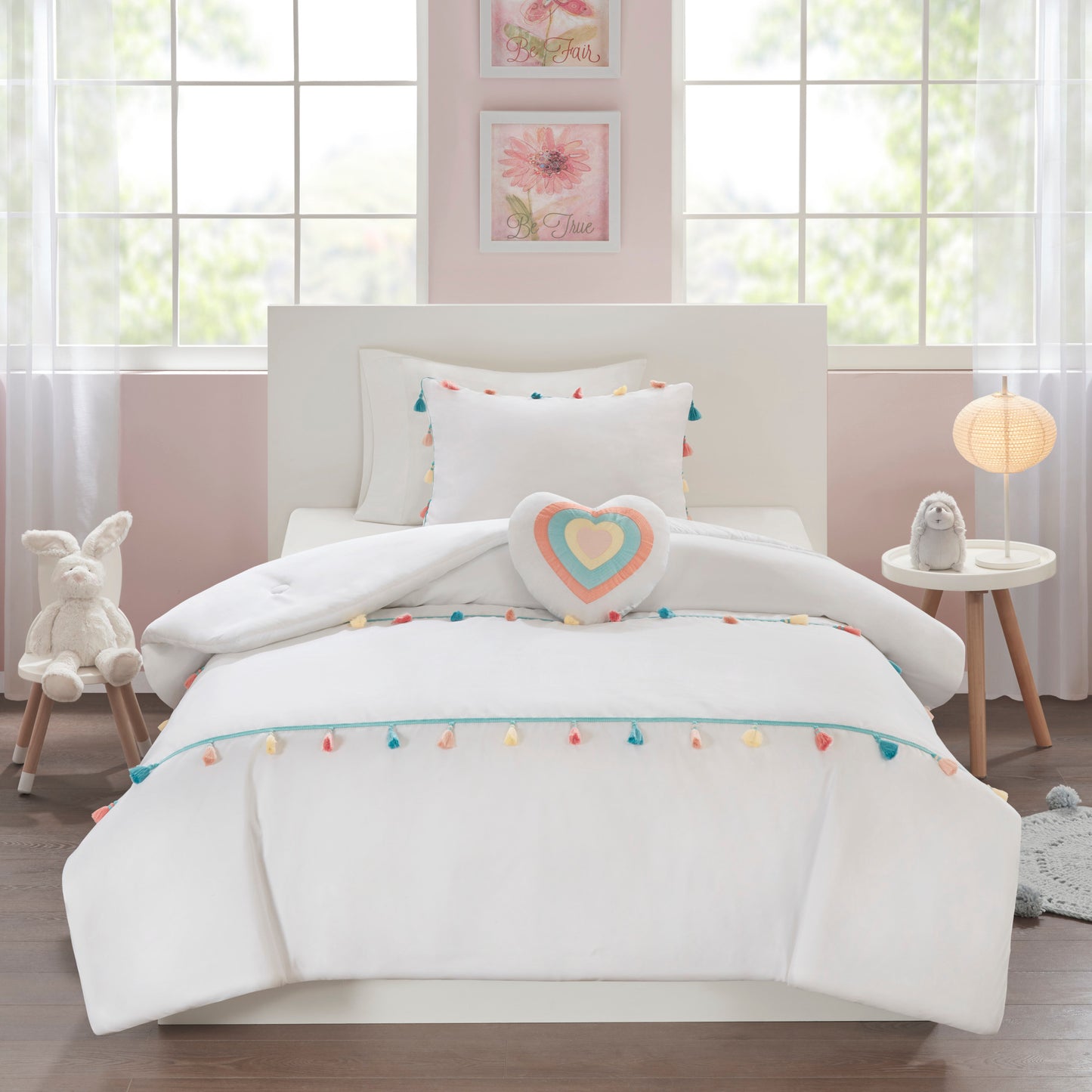 Tessa Tassel Comforter Set with Heart Shaped Throw Pillow