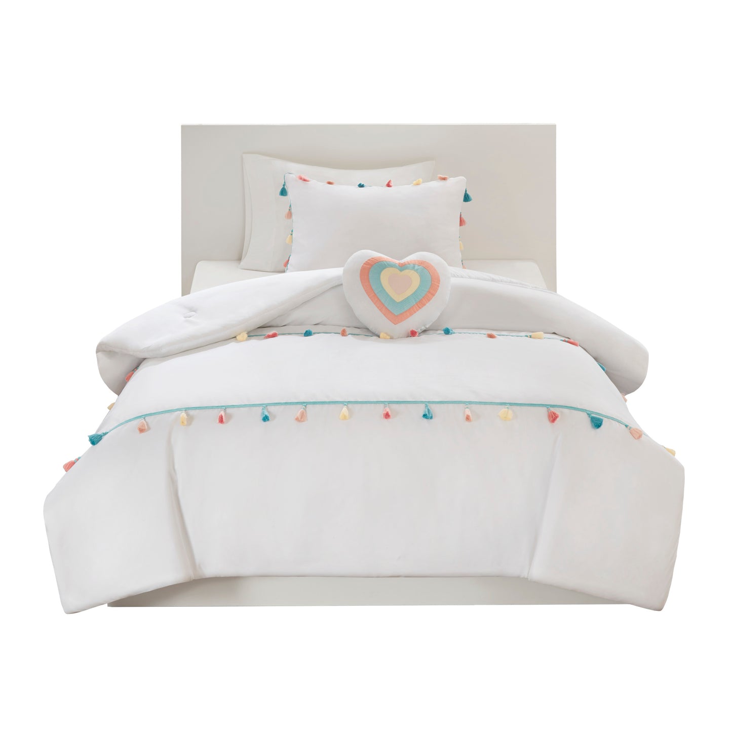 Tessa Tassel Comforter Set with Heart Shaped Throw Pillow