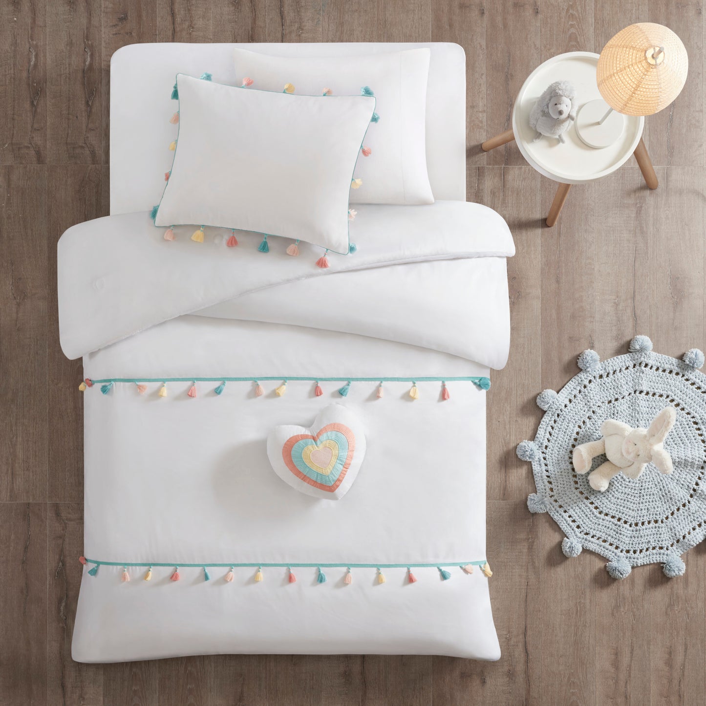 Tessa Tassel Comforter Set with Heart Shaped Throw Pillow