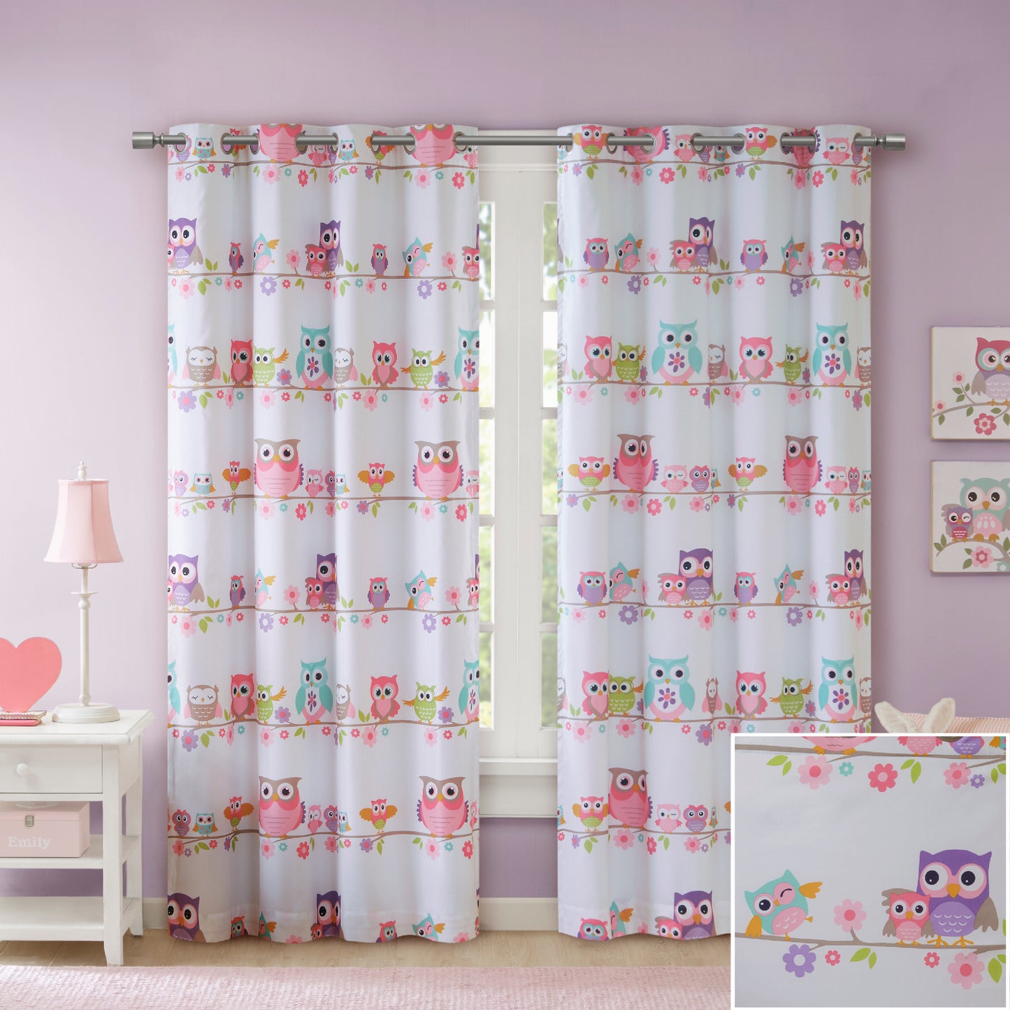 Wise Wendy Owl Printed Blackout Curtain Panel