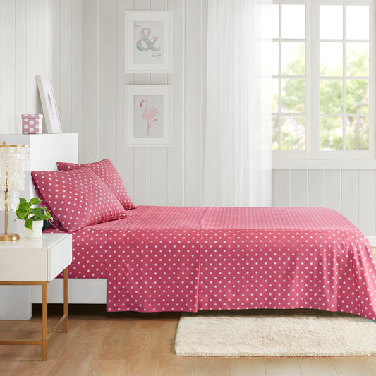 Polka Dot Printed 100% Cotton Sheet Set