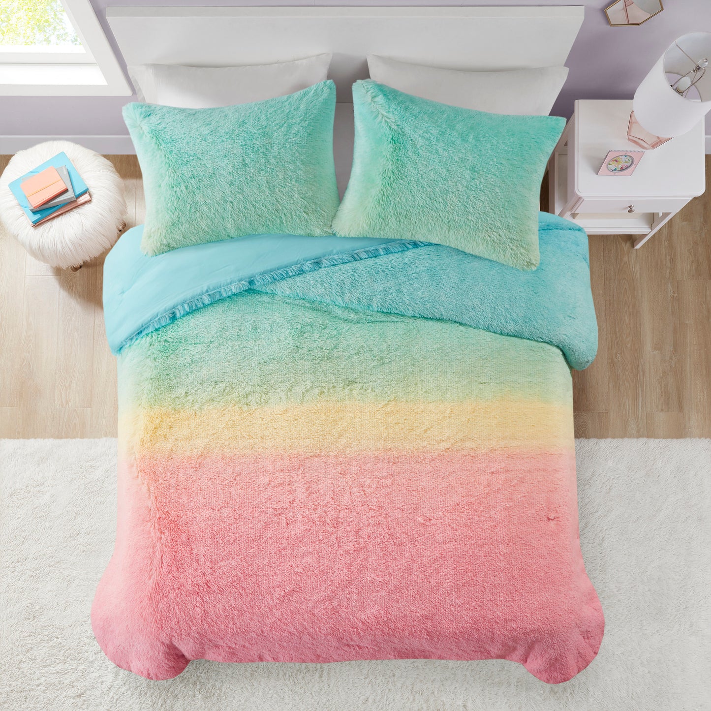 Primrose Ombre Shaggy Faux Fur Comforter Set
