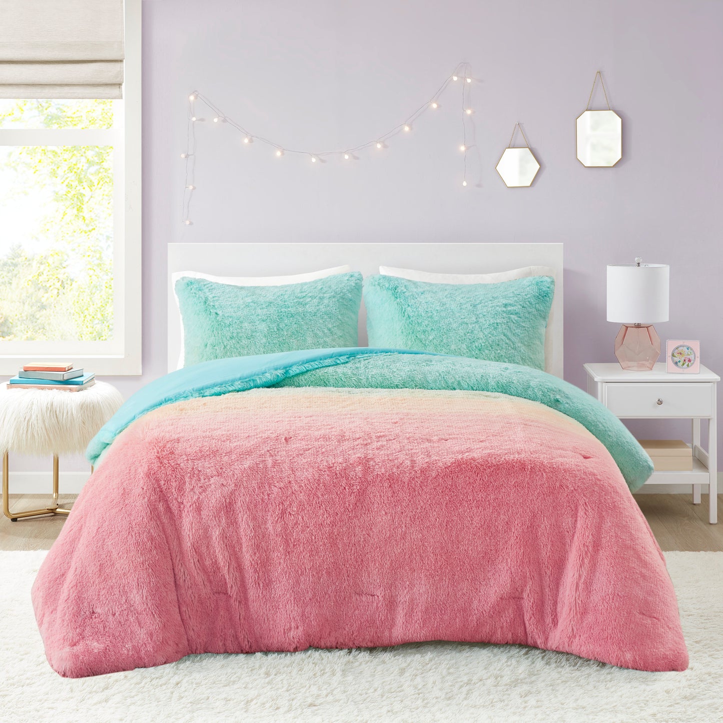Primrose Ombre Shaggy Faux Fur Comforter Set
