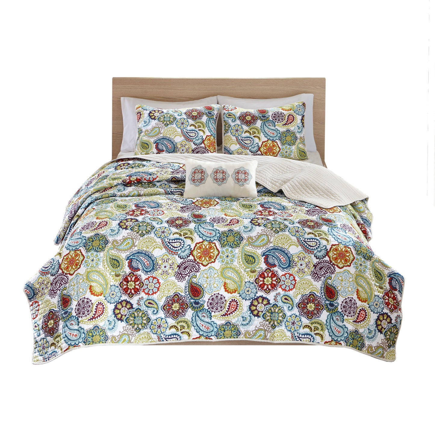 Tamil Reversible Paisley Quilt Set with Throw Pillow