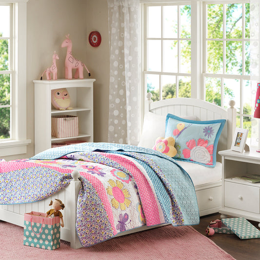 Crazy Daisy Reversible Quilt Set with Throw Pillow