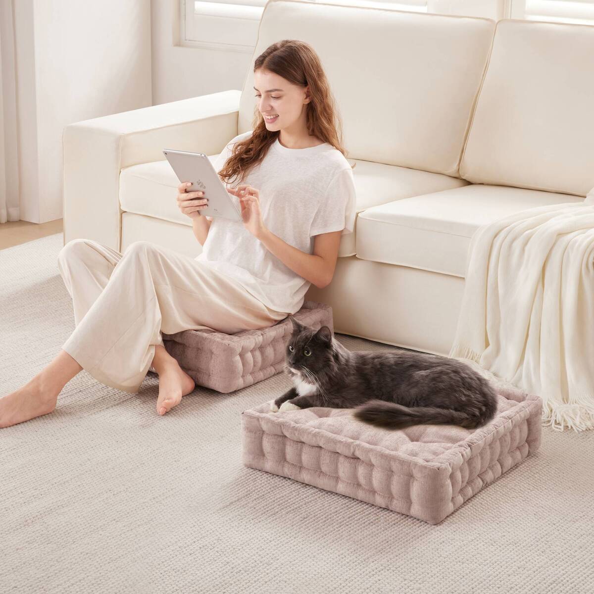 Azza Poly Chenille Square Floor Pillow Cushion