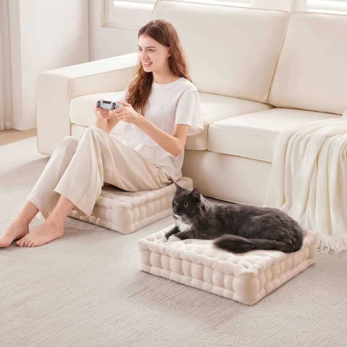 Azza Poly Chenille Square Floor Pillow Cushion