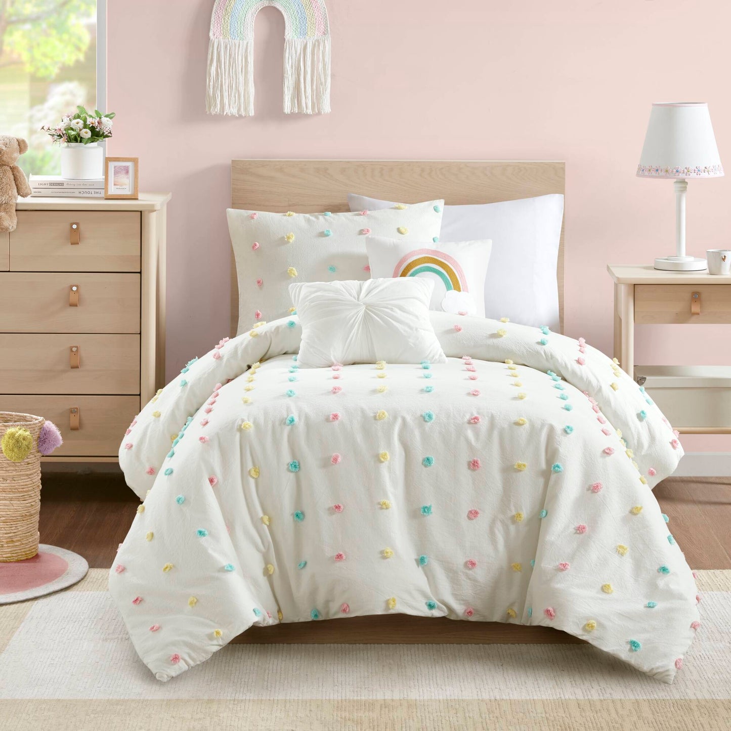 Callie Cotton Jacquard Pom Pom Comforter Set