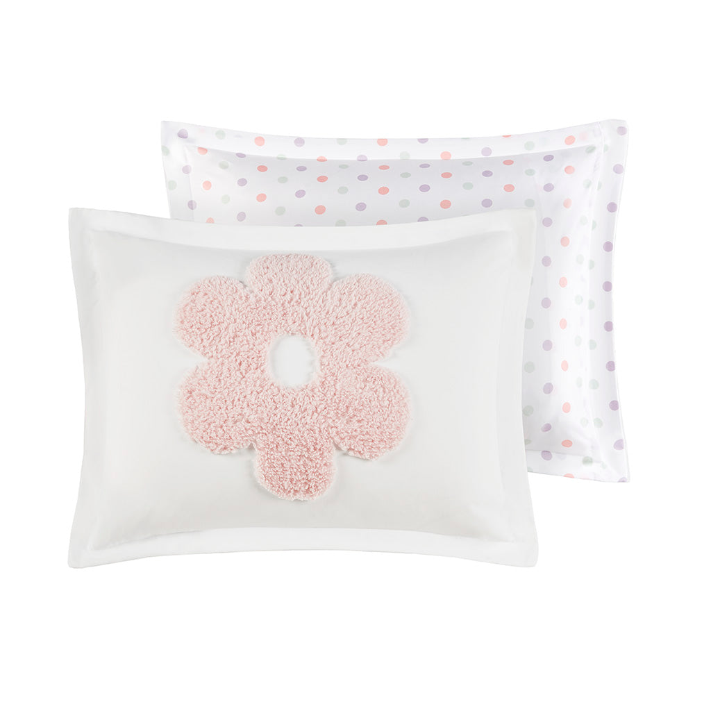 Gracie Floral Reversible Tufted Chenille Comforter Set with Flower Throw Pillow