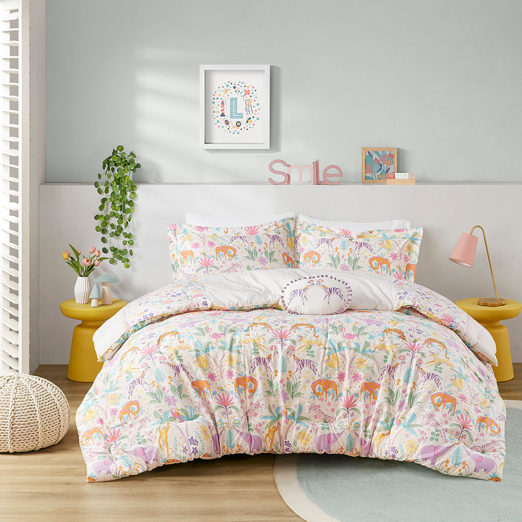 Lulu Floral Reversible Cotton Comforter Set with Throw Pillow