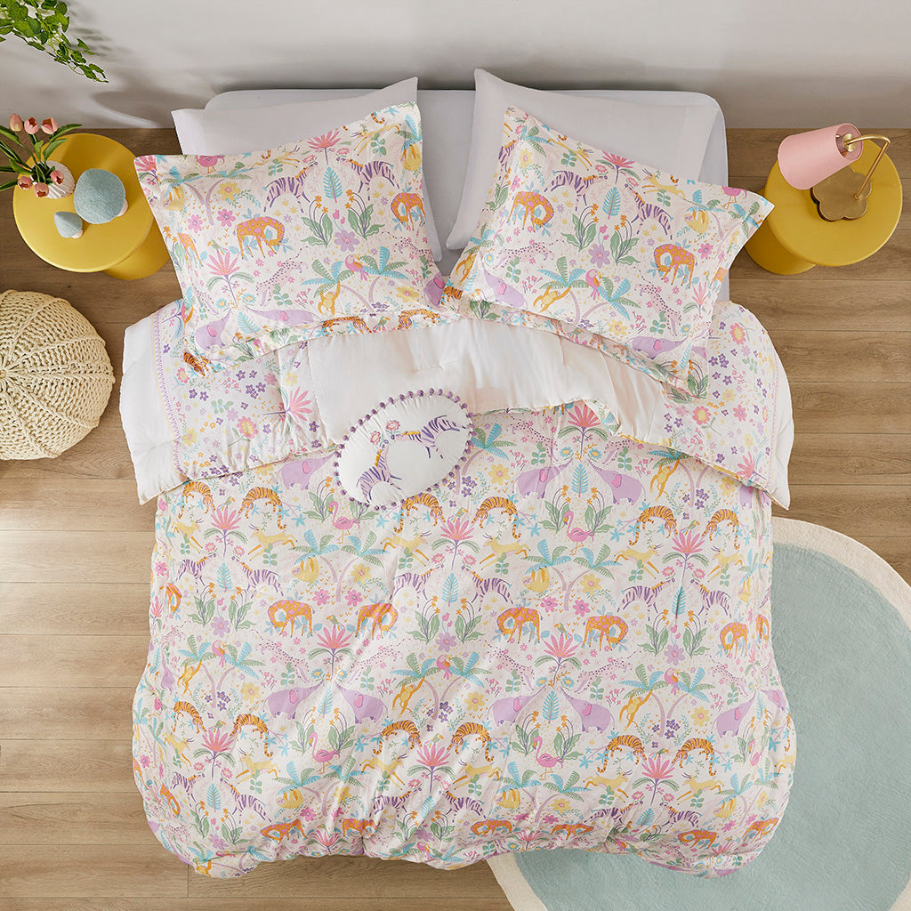 Lulu Floral Reversible Cotton Comforter Set with Throw Pillow