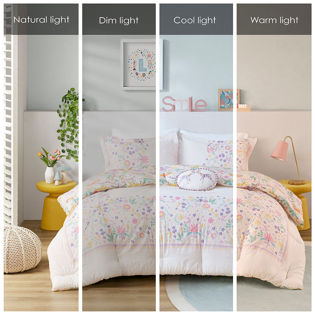 Lulu Floral Reversible Cotton Comforter Set with Throw Pillow