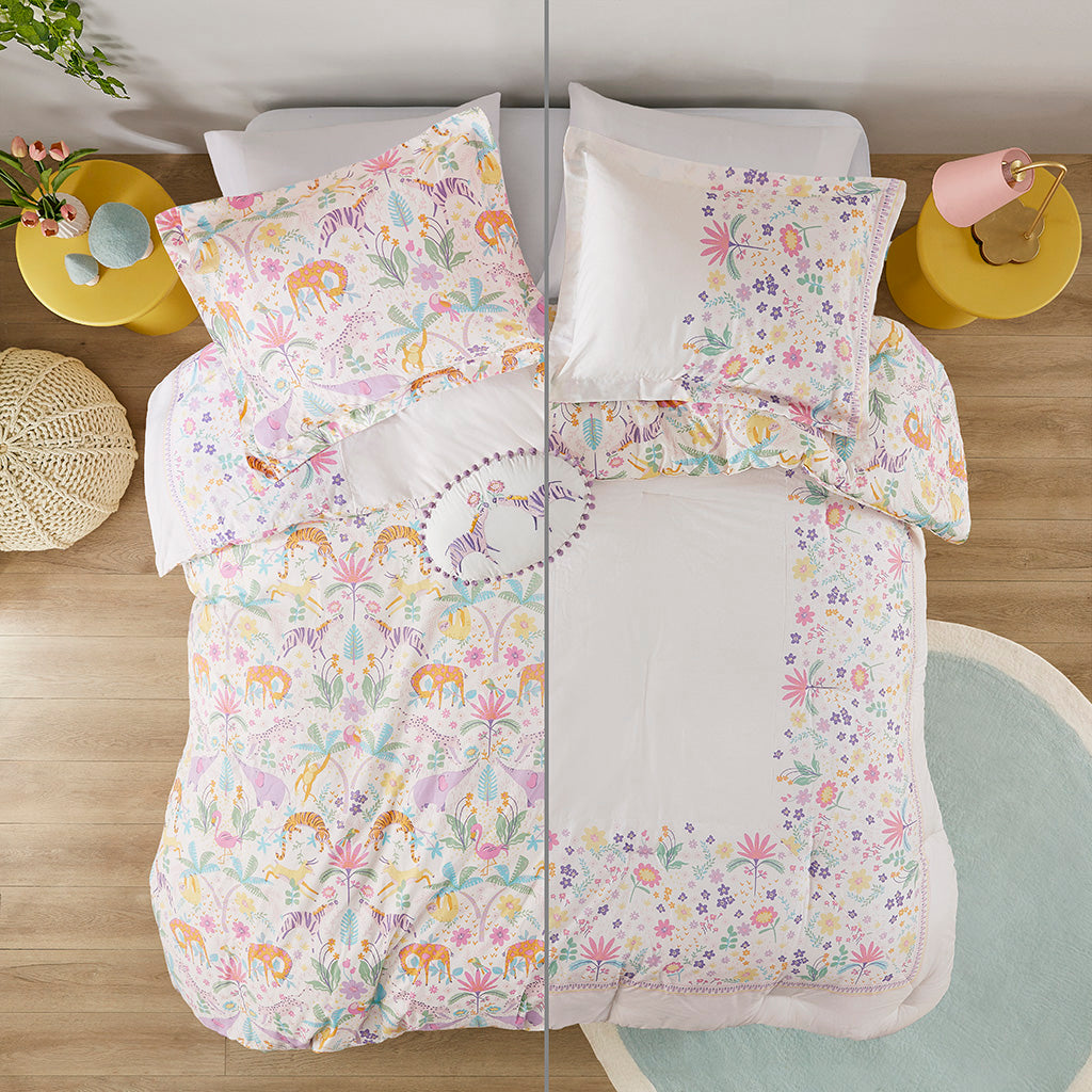 Lulu Floral Reversible Cotton Comforter Set with Throw Pillow
