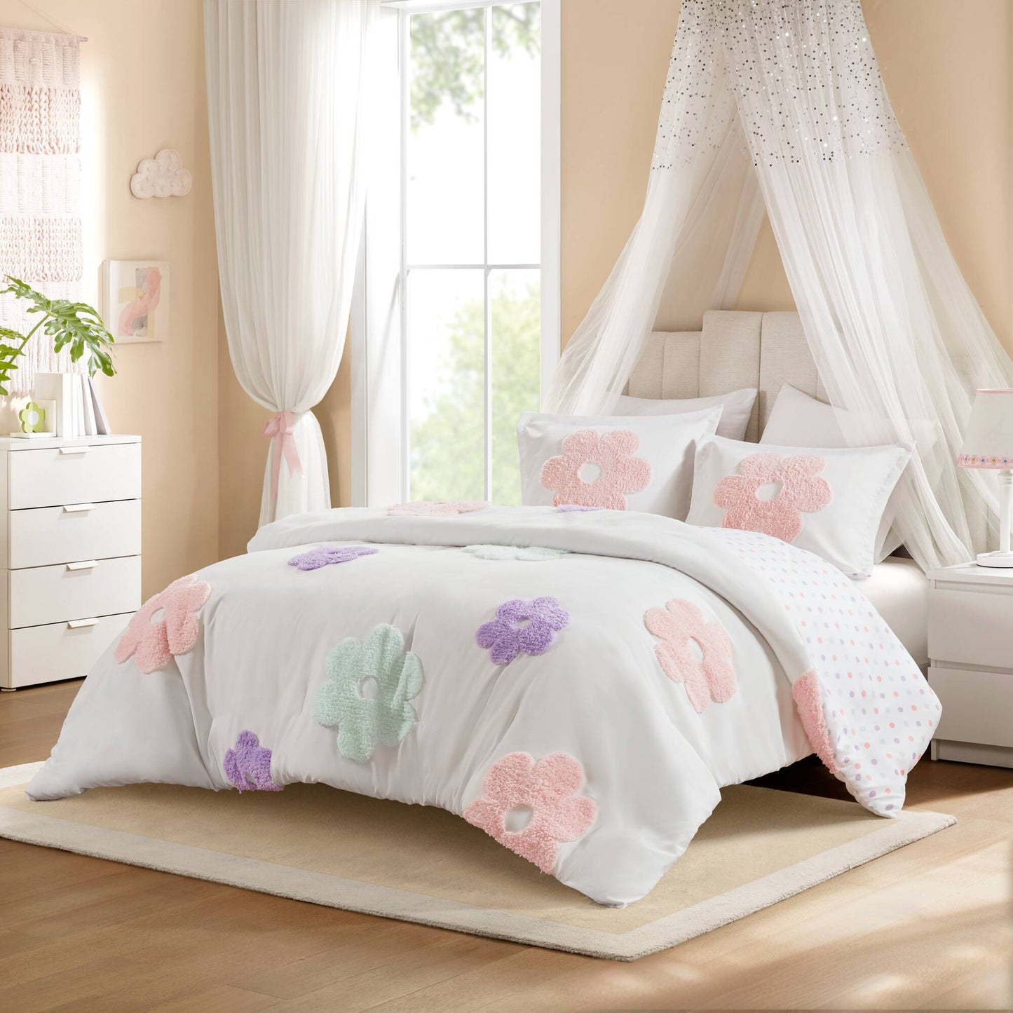 Gracie Floral Reversible Tufted Chenille Duvet Cover Set