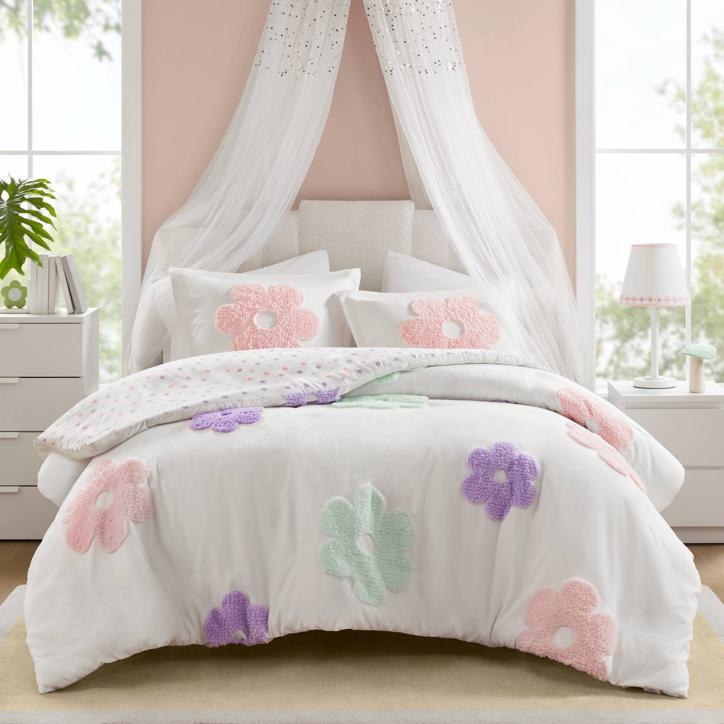 Gracie Floral Reversible Tufted Chenille Duvet Cover Set