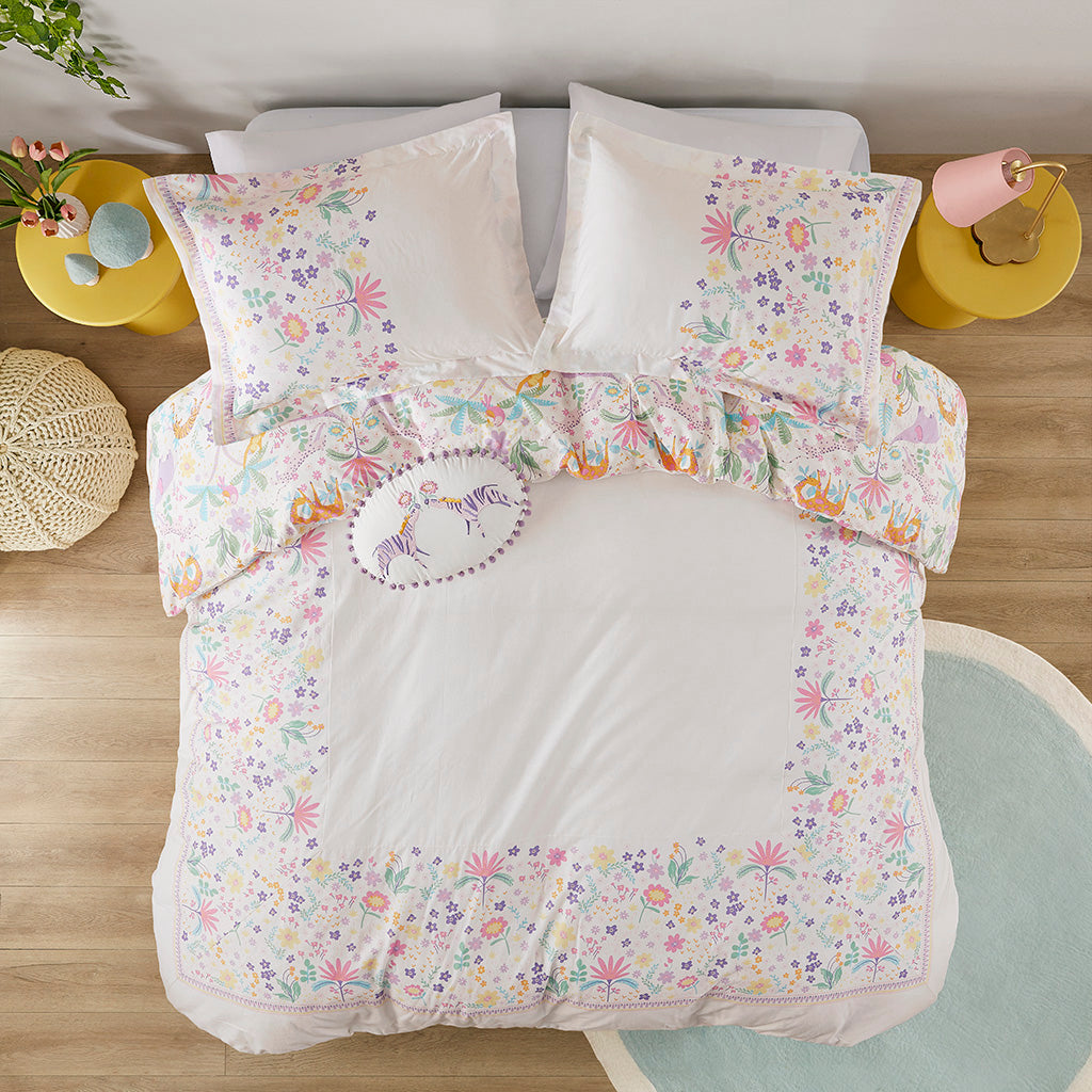 Lulu Floral Reversible Cotton Duvet Cover Set with Throw Pillow