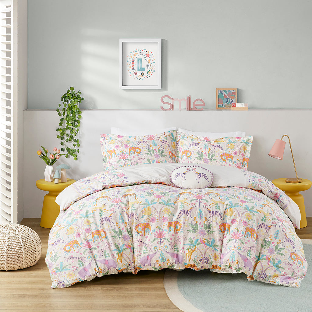 Lulu Floral Reversible Cotton Duvet Cover Set with Throw Pillow