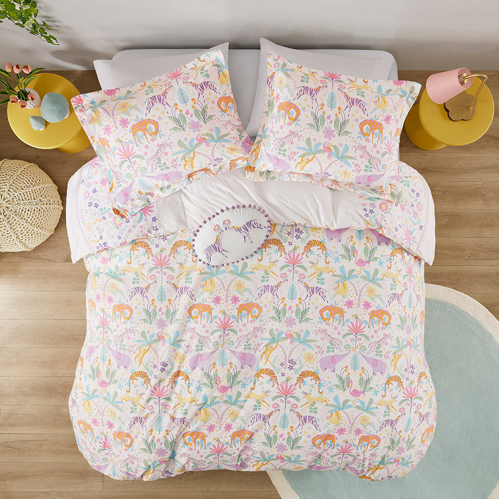 Lulu Floral Reversible Cotton Duvet Cover Set with Throw Pillow