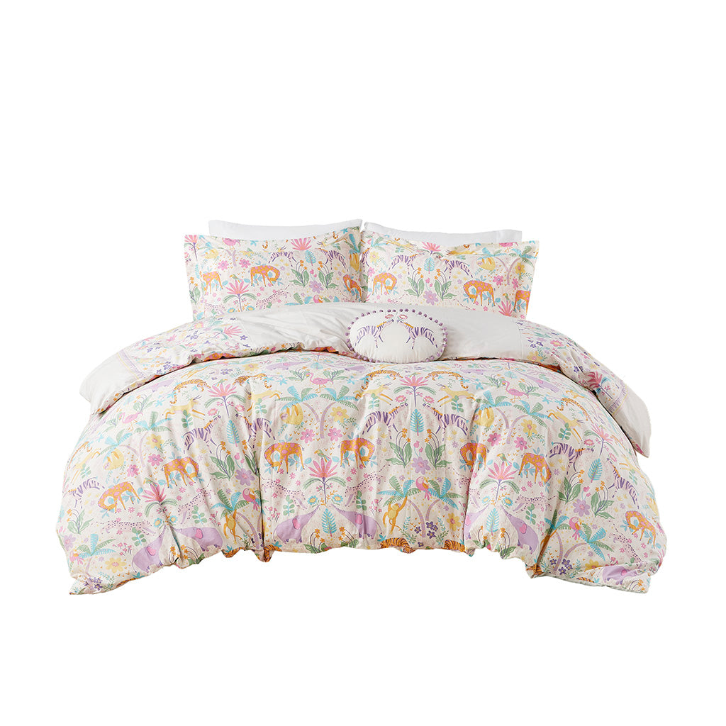 Lulu Floral Reversible Cotton Duvet Cover Set with Throw Pillow