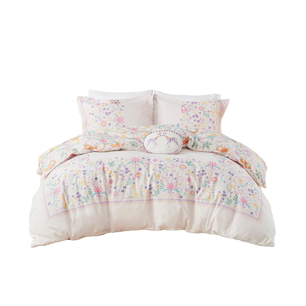 Lulu Floral Reversible Cotton Duvet Cover Set with Throw Pillow