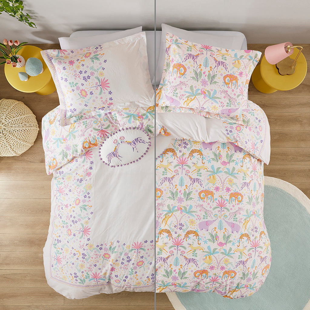 Lulu Floral Reversible Cotton Duvet Cover Set with Throw Pillow