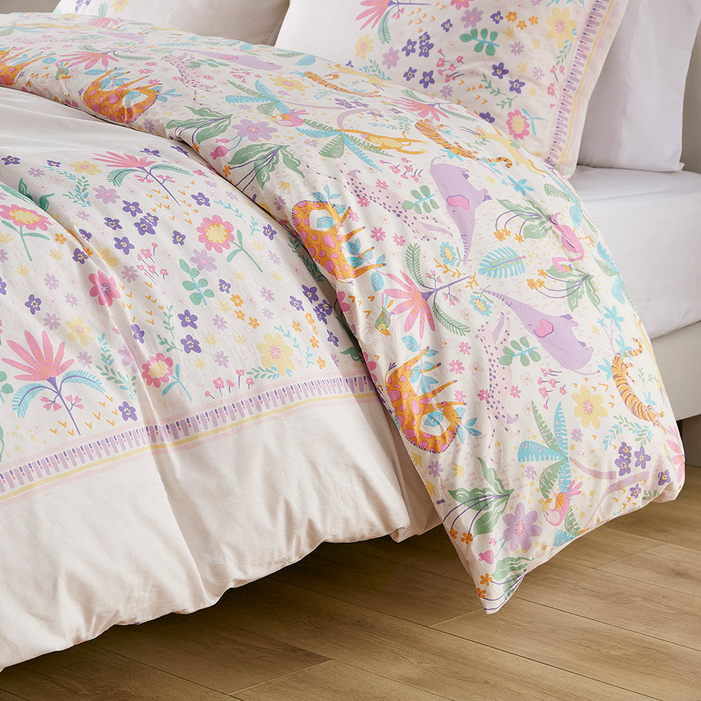 Lulu Floral Reversible Cotton Duvet Cover Set with Throw Pillow