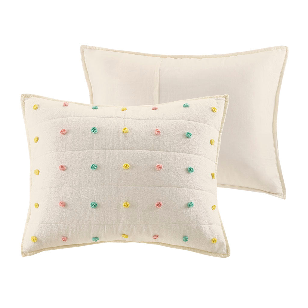 Callie Pom Pom Cotton Jacquard Quilt Set with Throw Pillows