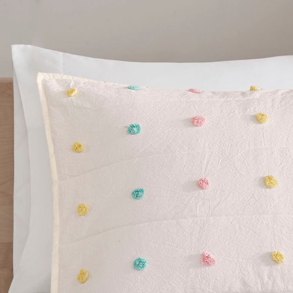 Callie Pom Pom Cotton Jacquard Quilt Set with Throw Pillows