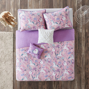 Lola Unicorn Reversible Cotton  Quilt Set with Throw Pillows