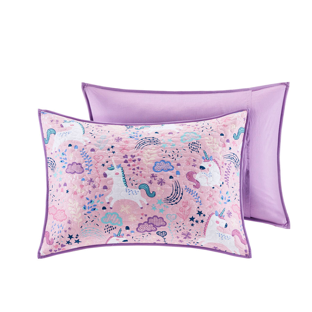 Lola Unicorn Reversible Cotton  Quilt Set with Throw Pillows