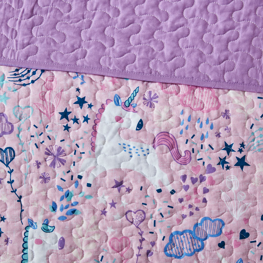 Lola Unicorn Reversible Cotton  Quilt Set with Throw Pillows