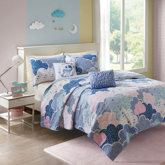 Cloud Reversible Cotton Quilt Set with Throw Pillows