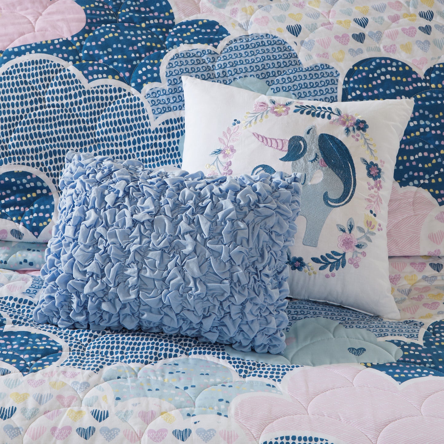 Cloud Reversible Cotton Quilt Set with Throw Pillows