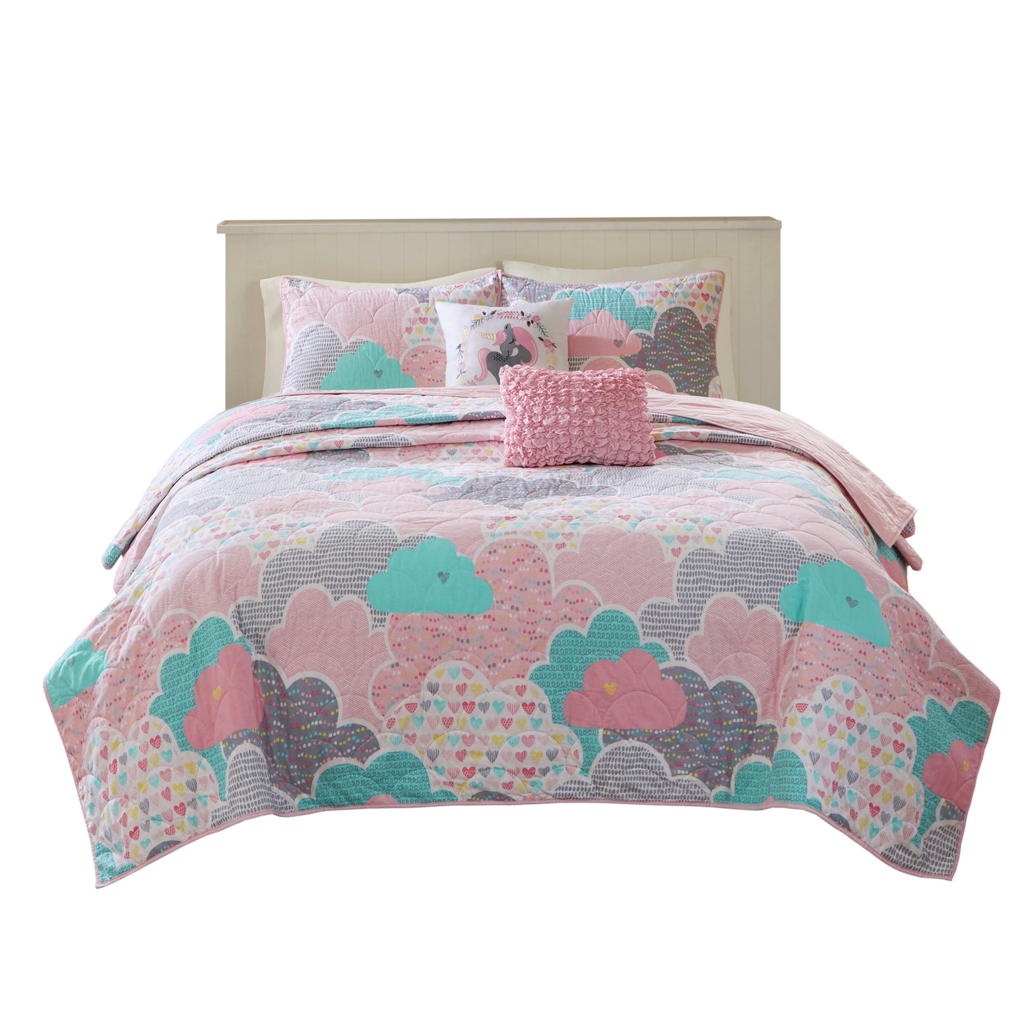 Cloud Reversible Cotton Quilt Set with Throw Pillows