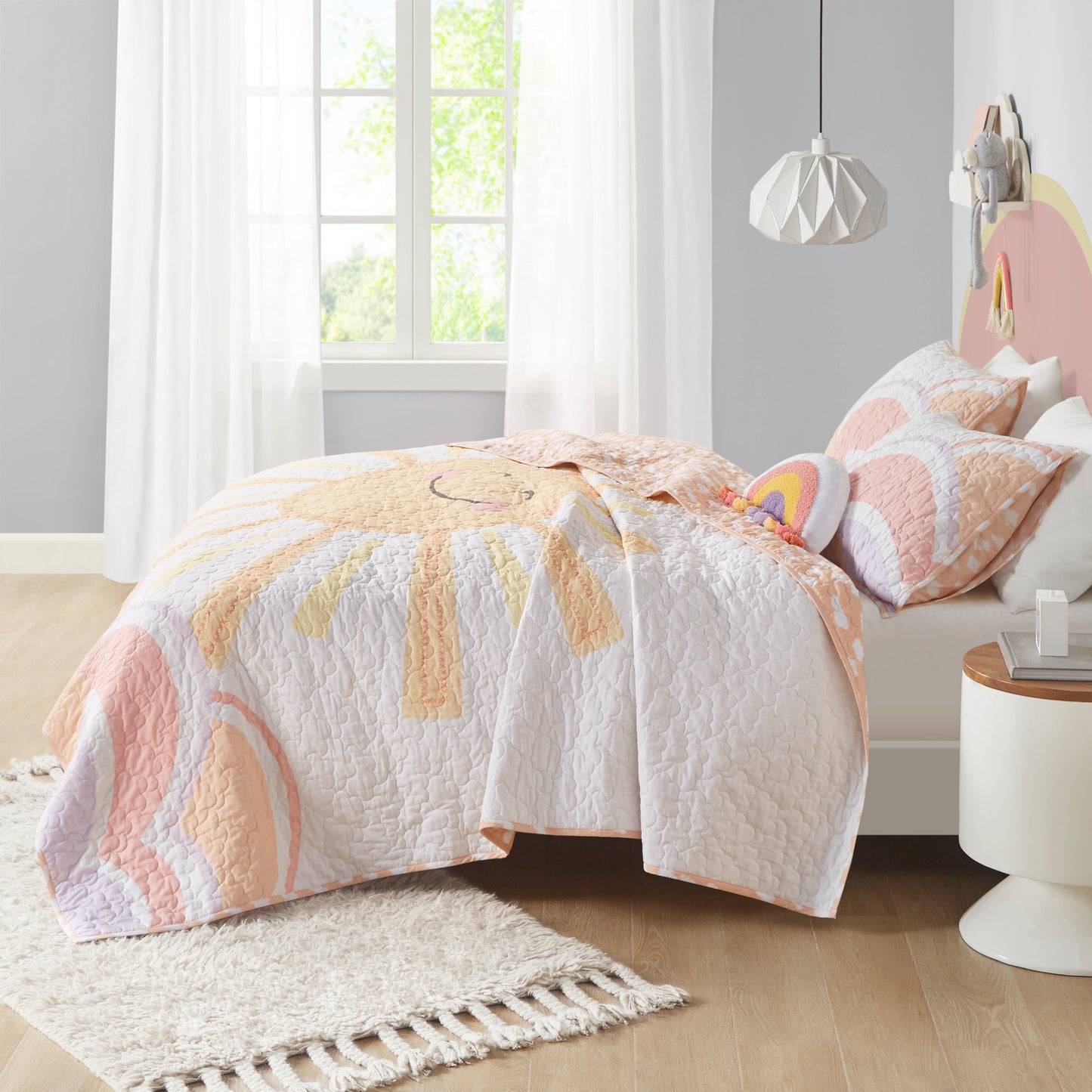 Dawn Reversible Sunshine Printed Cotton Quilt Set with Throw Pillow